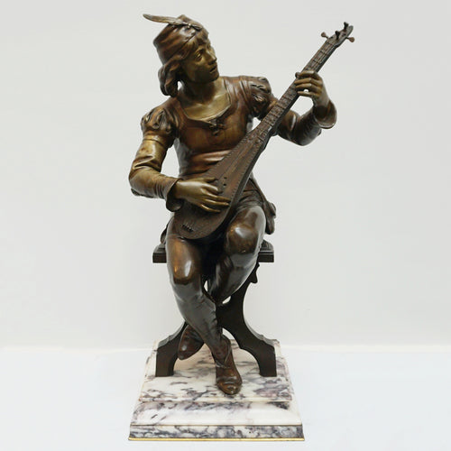 Late 19th Century Bronze Sculpture of a Seated Minstrel Playing the Lute - Jeroen Markies Art Deco
