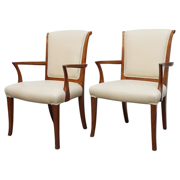 A Pair of Art Deco Side Chairs. Solid walnut, cream leather upholstery. 1930s seating. period chairs. art deco furniture - Jeroen Markies Art Deco