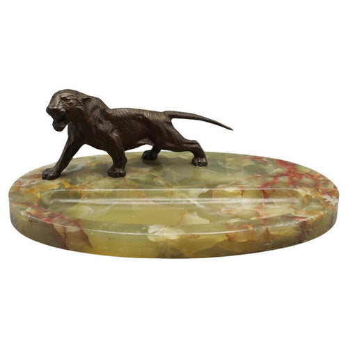 Art Deco Pin Tray with Bronze Prowling Tiger Over an Onyx Base - Jeroen Markies Art Deco
