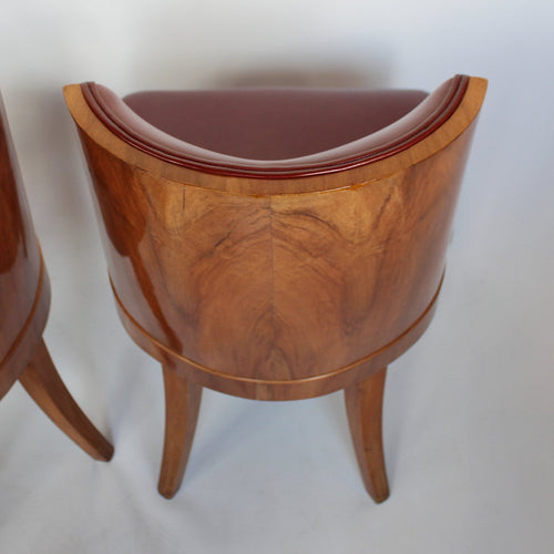 Art Deco chairs in walnut and leather circa 1930 at Jeroen Markies