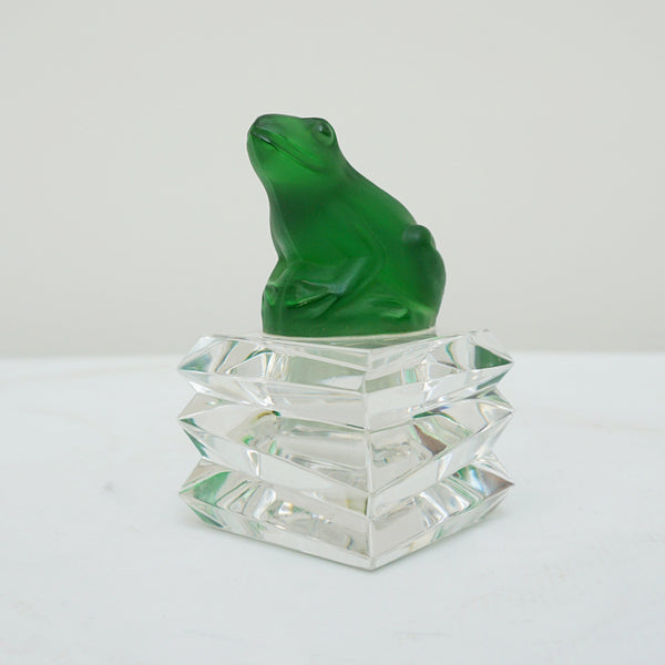 vintage green glass frog figurine or paperweight, big eyed frog