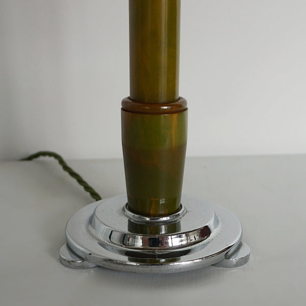 Art Deco Marbled Green Bakelite Stem with Chromed metal and white glass shade - Jeroen Markies Art Deco