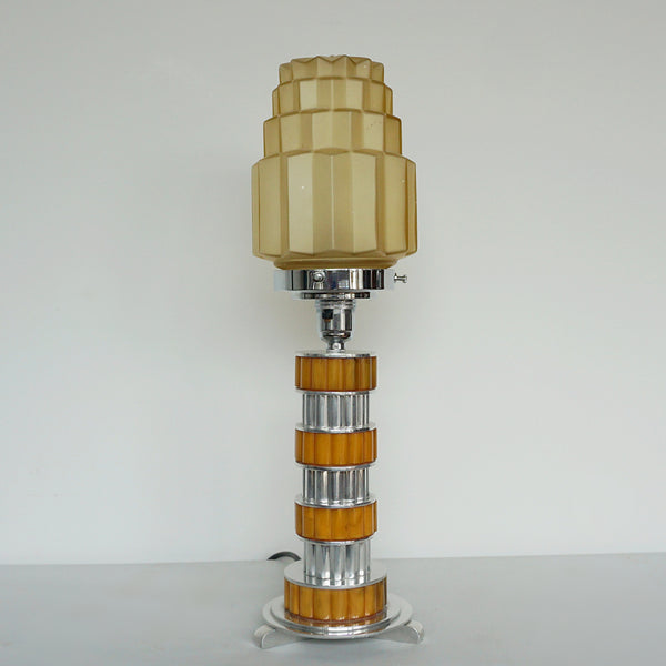 Vintage ribbed bakelite and chromed metal table lamp - Jeroen Markies Art Deco