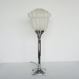 Art Deco Table Lamp with Frosted Acorn Shade and Chromed Metal Stem - Jeroen Markies Art Deco