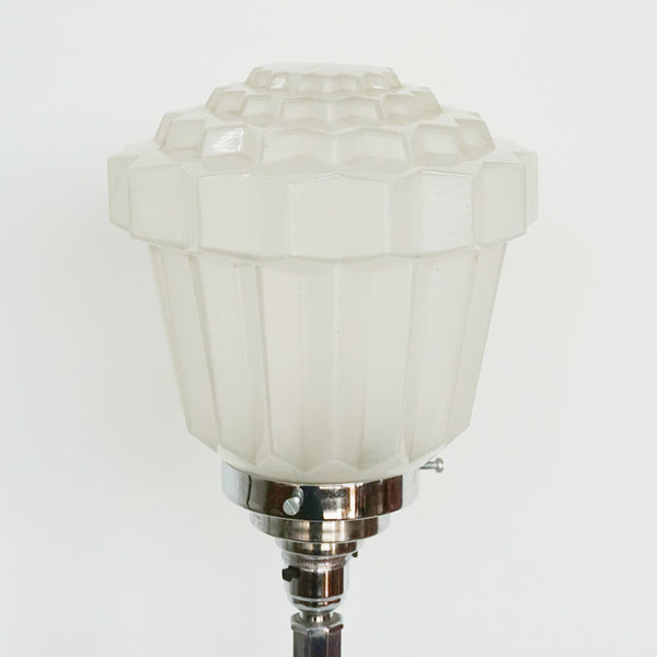 Art Deco Table Lamp with Frosted Acorn Shade and Chromed Metal Stem - Jeroen Markies Art Deco