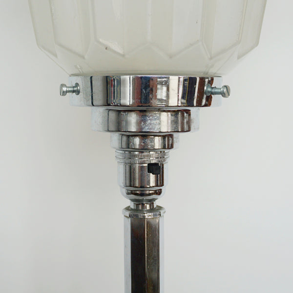 Art Deco Table Lamp with Frosted Acorn Shade and Chromed Metal Stem - Jeroen Markies Art Deco