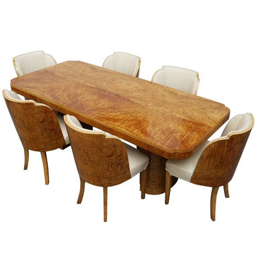 Vintage Six Seater Art Deco Dining Table and Chairs by Harry & Lou Epstein - Satinwood Veneer - Jeroen Markies Art Deco