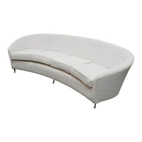 2.6 metre long Mid-Century Sofa by Lorenzo Bergallo Italian, Circa 1950 in white Boucle