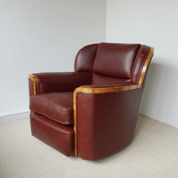 Vintage Art Deco Chestnut Leather Lounger Armchairs - Jeroen Markies Art Deco