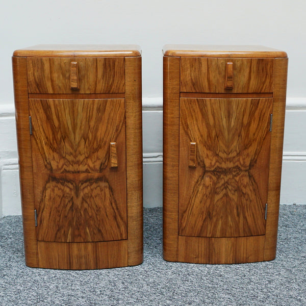 Art Deco Burr and figured walnut bedside cabinets original 1930's - Jeroen Markies Art deco