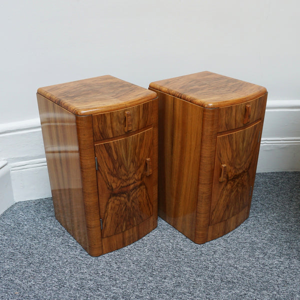 Art Deco Burr and figured walnut bedside cabinets original 1930's - Jeroen Markies Art deco