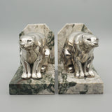 Spelter seated polar bear bookends, marble base, original 1930 - Jeroen Markies Art Deco