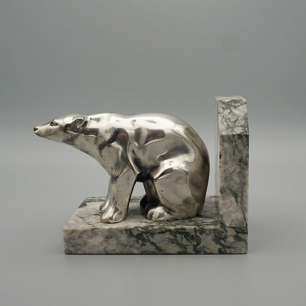 Spelter seated polar bear bookends, marble base, original 1930 - Jeroen Markies Art Deco