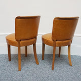 Original Art Deco Side Chairs. Tan Leather Upholstery, Burr Walnut Veneered. Vintage Chairs. 1930's - Jeroen Markies Art Deco