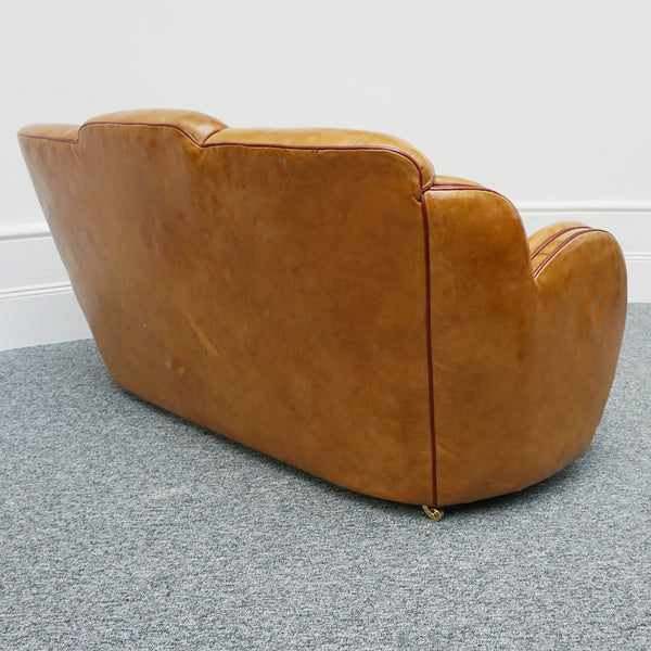 Vintage Art Deco Brown Leather and Walnut Trim Sofa - Jeroen Markies Art Deco