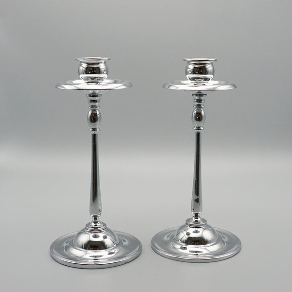 Pair of Candlesticks - Chromed Mid-Century Decorative Candlesticks - Jeroen Markies Art Deco