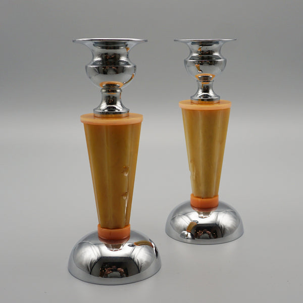 Art Deco Bakelite and Chromed Metal Candlesticks - Jeroen Markies Art Deco