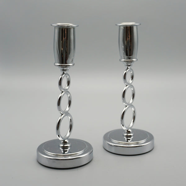 Pair of Art Deco style Chromed Metal Candlesticks - Jeroen Markies Art Deco