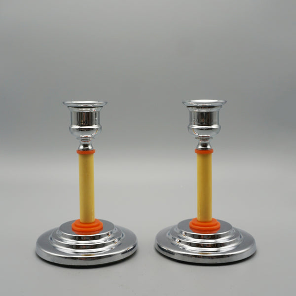 Pair of Bakelite and Chromed Metal Candlesticks - Jeroen Markies Art Deco