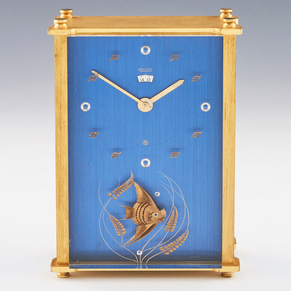 Mid-Century Jaeger Musical Alarm Clock with Gilt inset fish and wave numerals - Jeroen Markies Art Deco