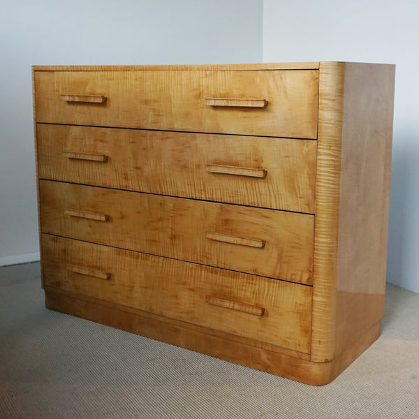 English Art Deco Satin Birch Chest of Drawers - 1930's - Jeroen Markies Art Deco 