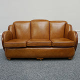Vintage Art Deco Brown Leather and Walnut Trim Sofa - Jeroen Markies Art DecoVintage Art Deco Brown Leather and Walnut Trim Sofa - Jeroen Markies Art Deco