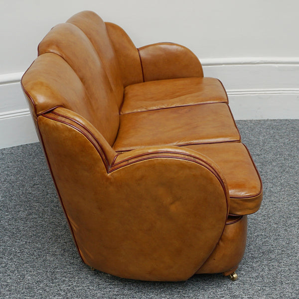 Vintage Art Deco Brown Leather and Walnut Trim Sofa - Jeroen Markies Art Deco