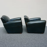 Vintage pair of French Art Deco Club Chairs with Aged Blue Leather Upholstery - Jeroen Markies Art Deco