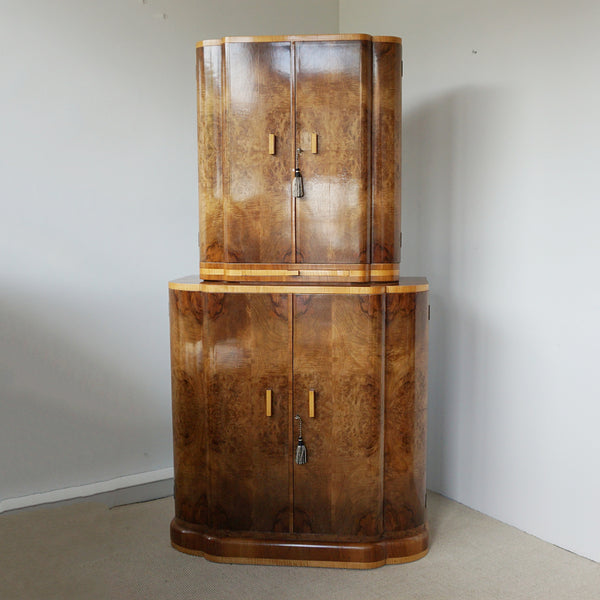 Vintage Art Deco Burr Walnut Veneered Cocktail Cabinet - Drinks Cabinet - Dry Bars - Jeroen Markies Art Deco 