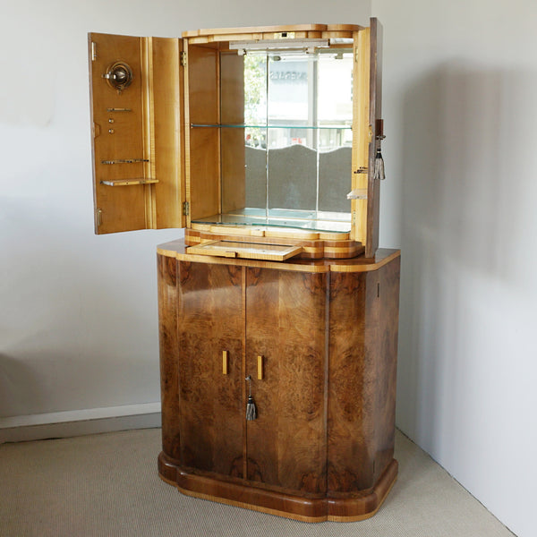 Vintage Art Deco Burr Walnut Veneered Cocktail Cabinet - Drinks Cabinet - Dry Bars - Jeroen Markies Art Deco 