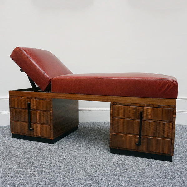 Original Art Deco Psychiatrists Couch With Red Leather Upholstery and Macassar Ebony - Jeroen Markies Art Deco