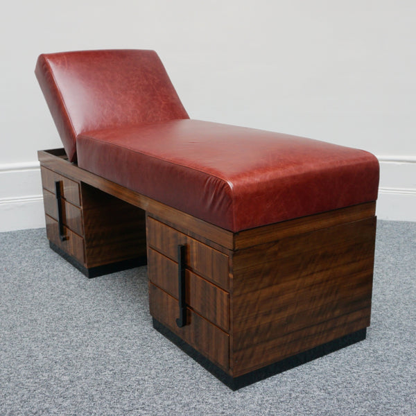 Original Art Deco Psychiatrists Couch With Red Leather Upholstery and Macassar Ebony - Jeroen Markies Art Deco