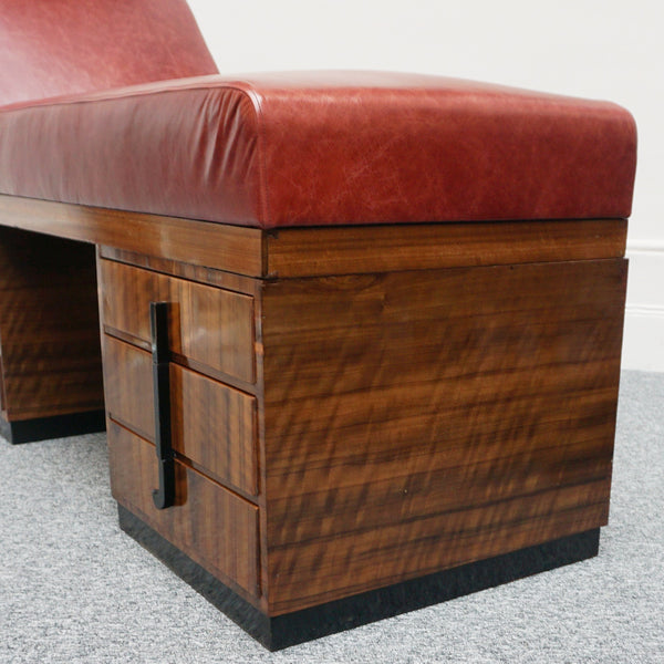 Original Art Deco Psychiatrists Couch With Red Leather Upholstery and Macassar Ebony - Jeroen Markies Art Deco