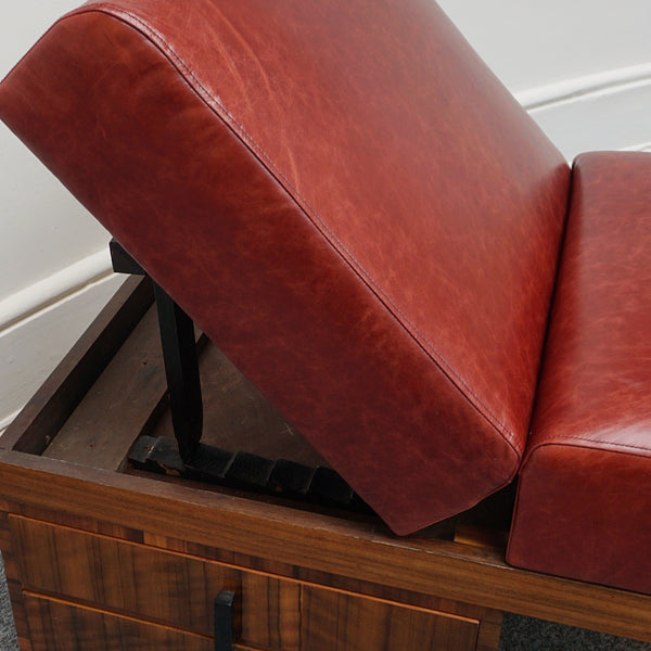 Original Art Deco Psychiatrists Couch With Red Leather Upholstery and Macassar Ebony - Jeroen Markies Art Deco