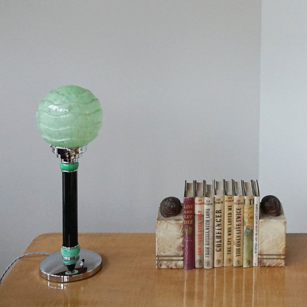 Table Lamp Green Glass Globe Black Bakelite - Jeroen Markies Art Deco