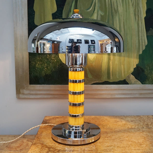 Vintage Pair of Ribbed Yellow Bakelite Dome Lamps - Jeroen Markies Art Deco