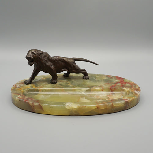 Art Deco Pin Tray with Bronze Prowling Tiger Over an Onyx Base - Jeroen Markies Art Deco