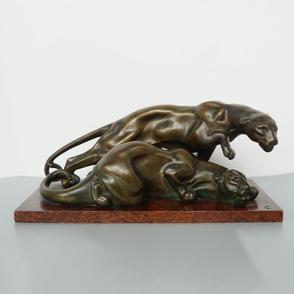 Art Deco Bronze Prowling Panthers Attributed to Rochard - Jeroen Markies Art Deco