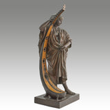 Late 19th Century Bronze. Spelter and enamel with cream yellow patination. Harp playing figure. - Jeroen Markies Art Deco