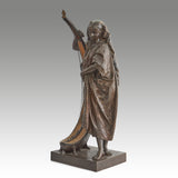 Late 19th Century Bronze. Spelter and enamel with cream yellow patination. Harp playing figure. - Jeroen Markies Art Deco