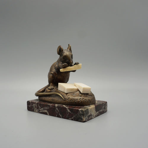 Masson Mouse with Cheese Bronze with Marble Base - Jeroen Markies Art Deco