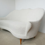 Mid-Century White Boucle Upholstered Curved Italian Sofa - Jeroen Markies Art Deco