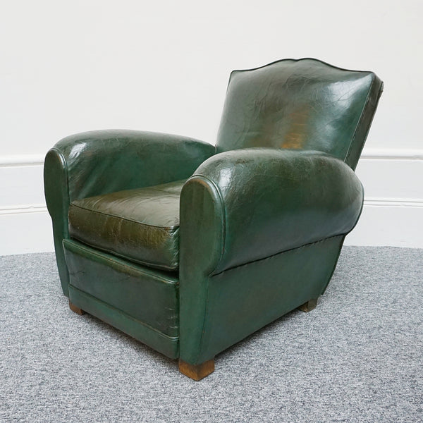 Original Vintage French Art Deco Moustache Backed Club Chairs in Vintage Green Leather - Jeroen Markies Art Deco
