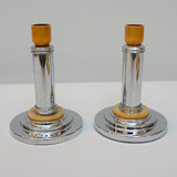 Pair of Art Deco Candlesticks. 1930's Candlestick. Chromed metal and amber bakelite - Jeroen Markies Art Deco