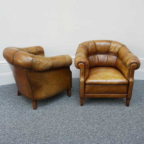 Vintage French Art Deco Club Chairs with Original leather upholstery - Jeroen Markies Art Deco