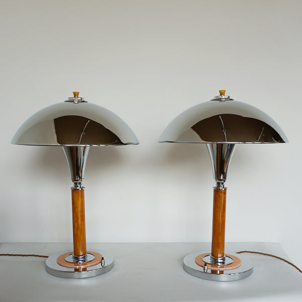 Pair of Art Deco Dome Lamps Amber Bakelite - Jeroen Markies Art Deco