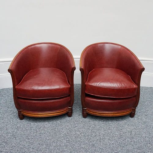 Vintage Art Deco Red Leather Club Chairs - Jeroen Markies Art DecoPair of Vintage Red Leather Upholstered Art Deco Club Chairs - Jeroen Markies Art Deco 