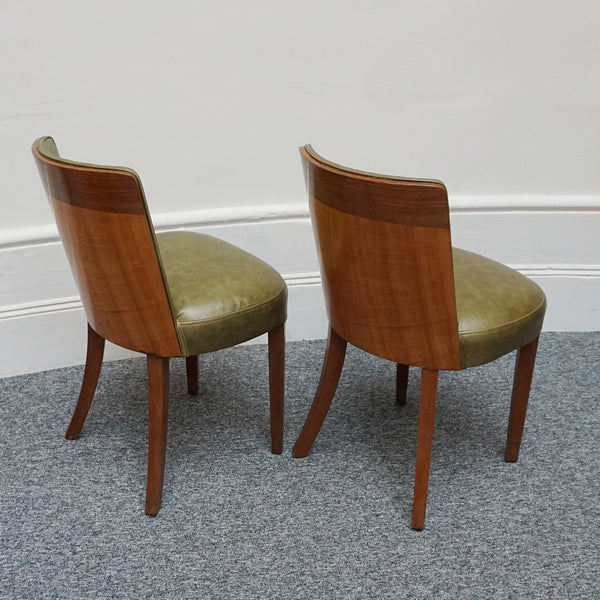 Vintage Pair of Art Deco Side Chairs in Walnut and Green Leather - Jeroen Markies Art Deco