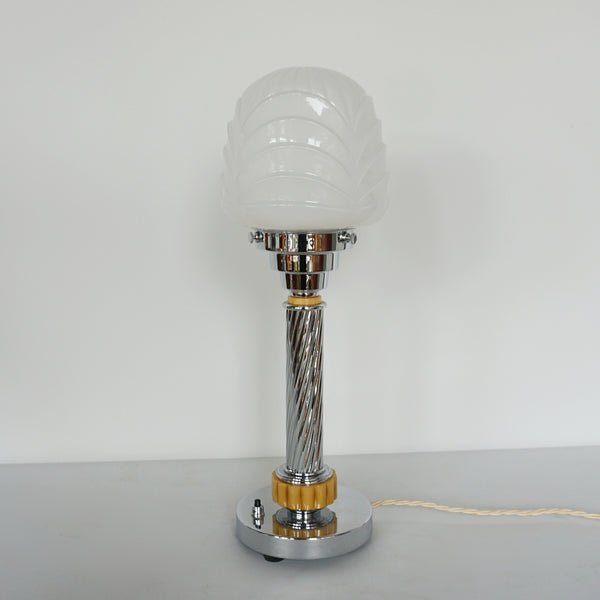 Art Deco Table Lamp. Spiralled Chrome Glass Globe Shade - 1930s lighting - Jeroen Markies Art Deco