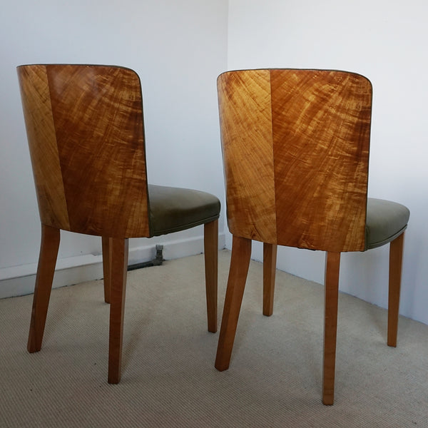 Vintage Heal's Art Deco Side Chairs in Satinwood with Green Leather re-upholstery - Jeroen Markies Art Deco